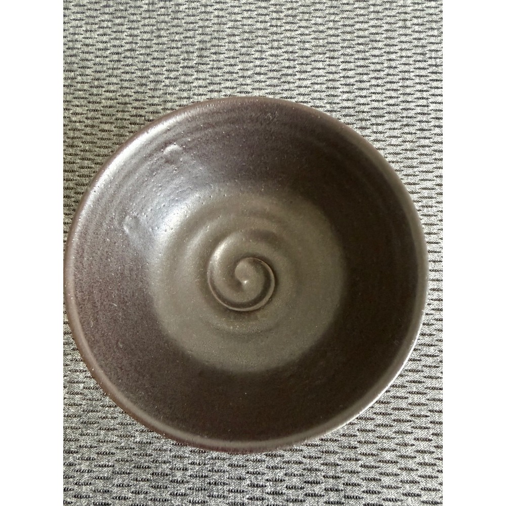 Gravesco Handmade Studio Pottery Small Bowl Dark Brown Spiral Design 4.25"